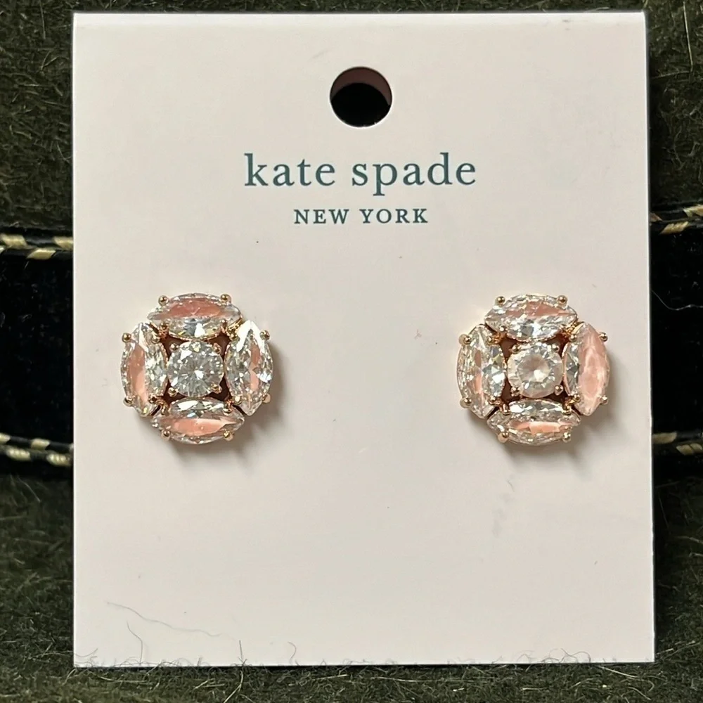 Brand New Kate Spade Flying Colors Blush Post Earrings Marquise Cluster Studs